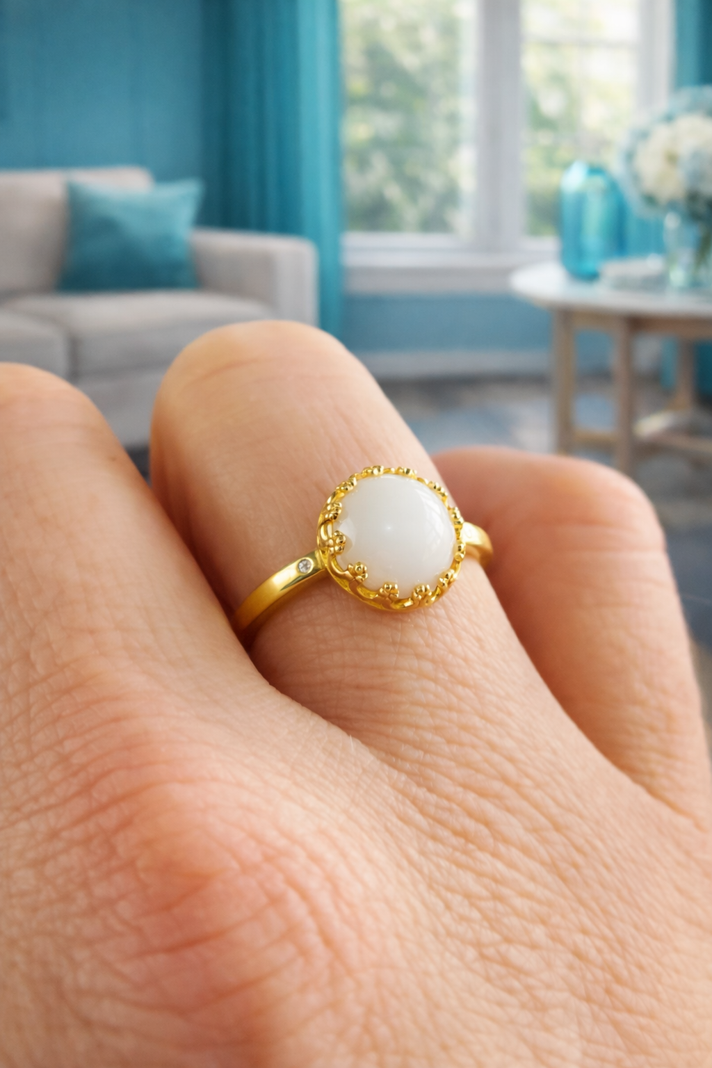 Bague Couronne Lait Maternel Ronde Pierres Naissance – Image 4