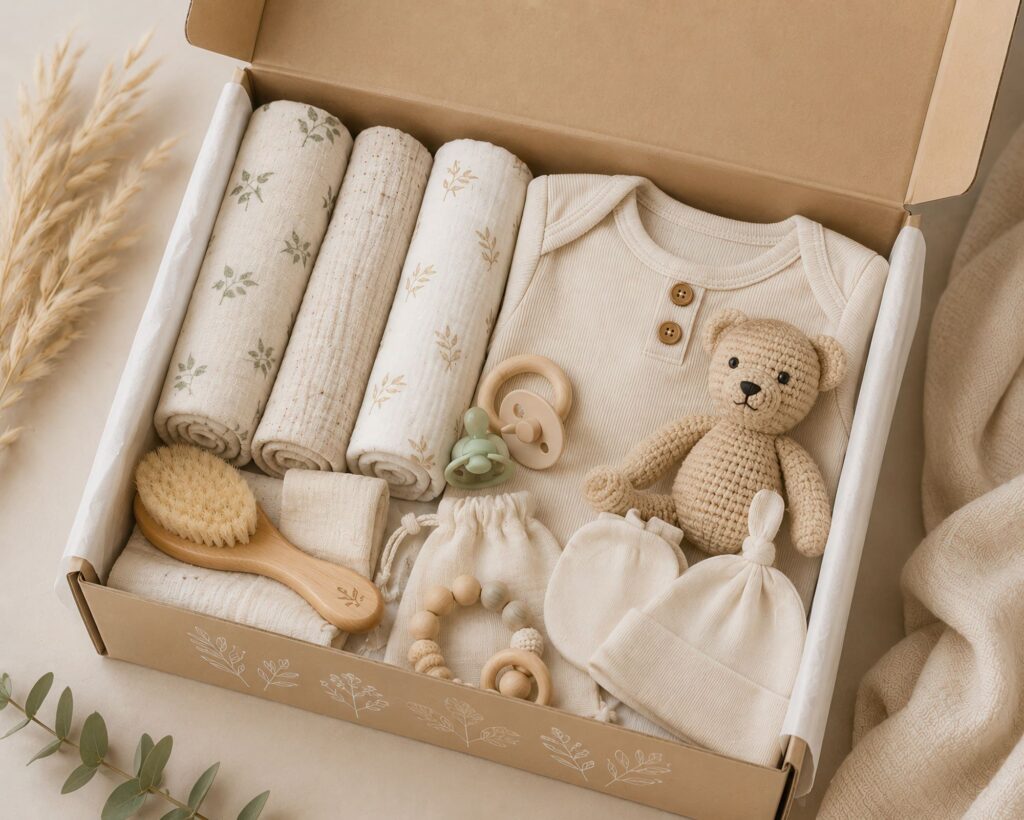 Coffret cadeau pour bébé avec vêtements, couvertures et accessoires de naissance